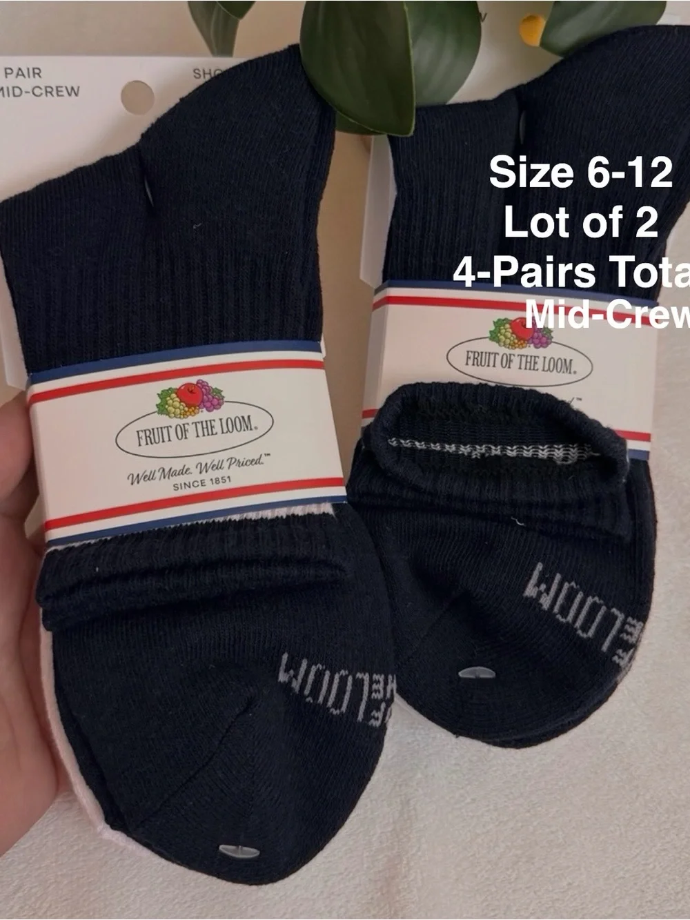 Fruit of the Loom Mens Americana Mid Crew Socks, 2-Pack,Lot of 2
